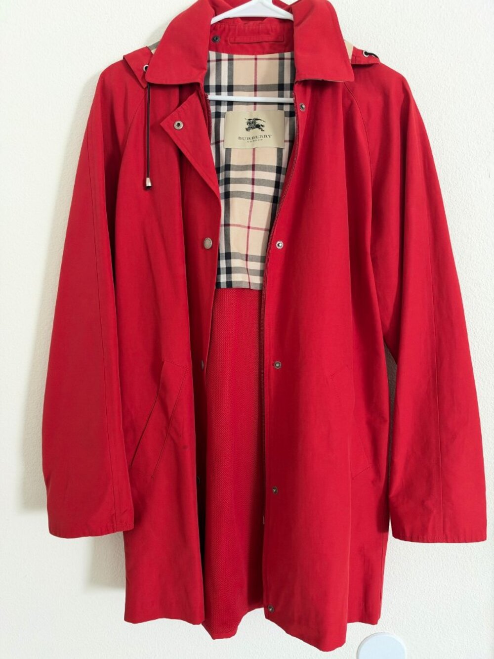 Burberry London Betty Hooded Raincoat Red Nova Check Lining Jacket Womens 2R